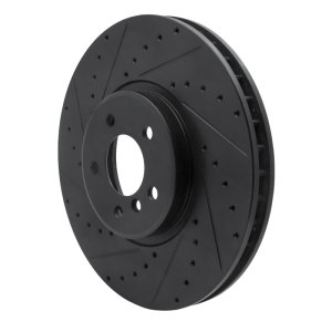 BMW X5 Brake Rotor (1) - Front Left - R1 Concepts - Drilled & Slotted - Black - `08-`19